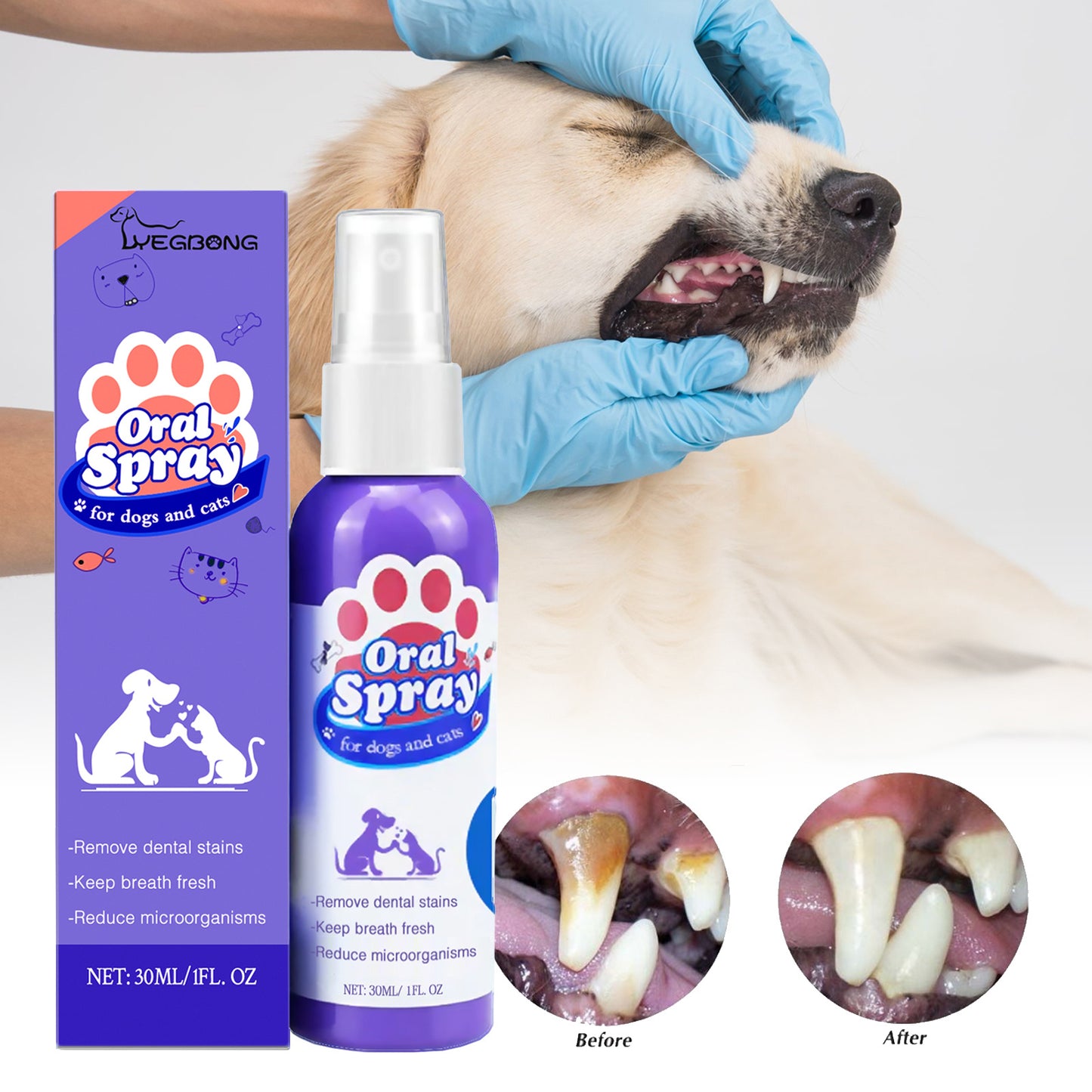 Cat and Dog Teeth Cleaning Spray – Remove Plaque, Tartar & Tooth Stains with Natural Oral Care Formula