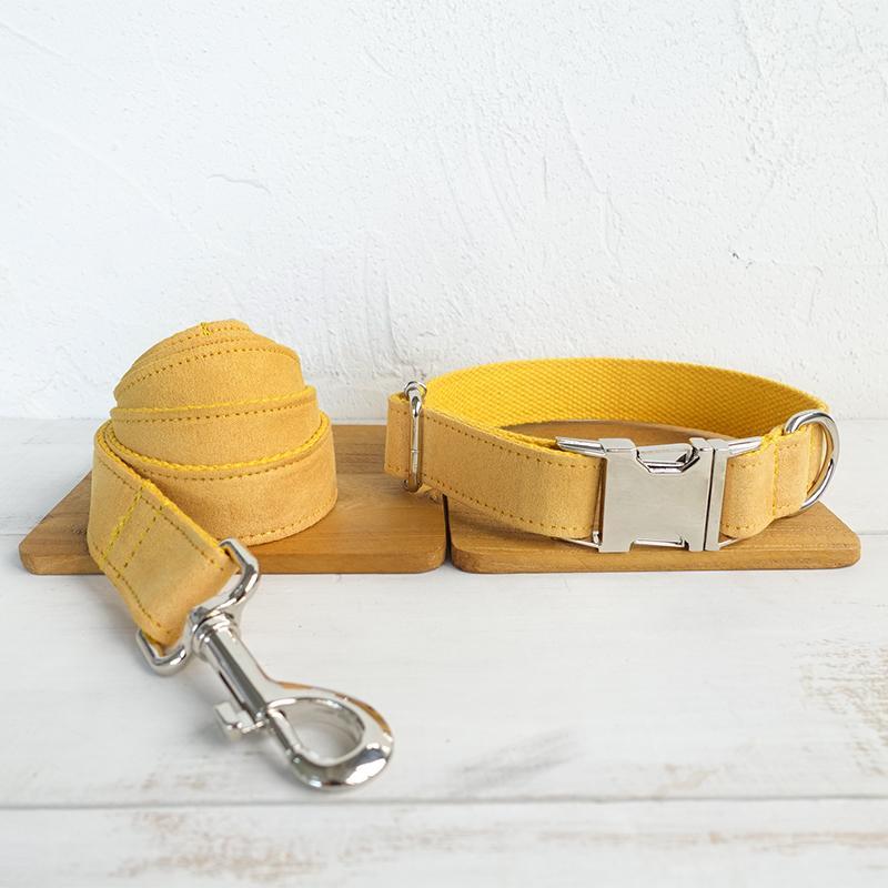 Eco-Friendly Cotton Dog Collar – Reflective Brown Adjustable Pet Collar with Leash