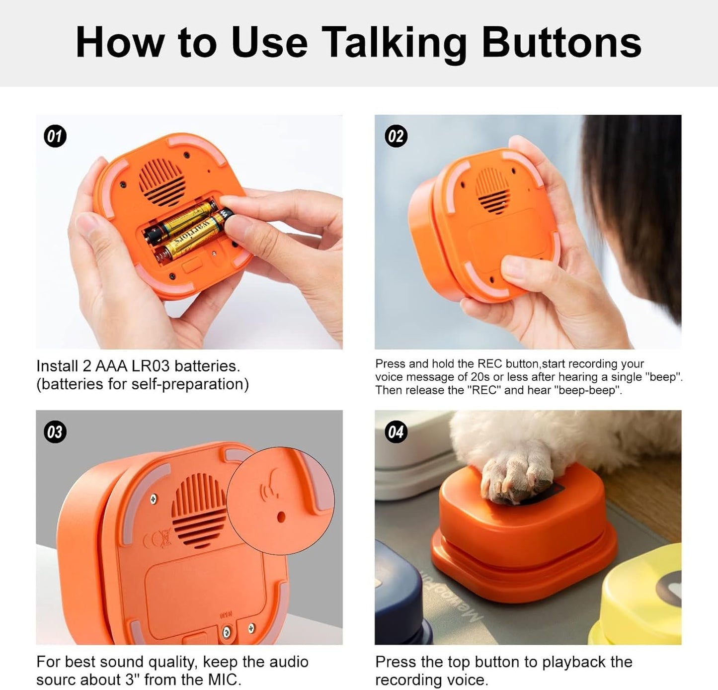 MEWOOFUN Dog Talking Buttons Set – 3 Recordable Voice Buttons