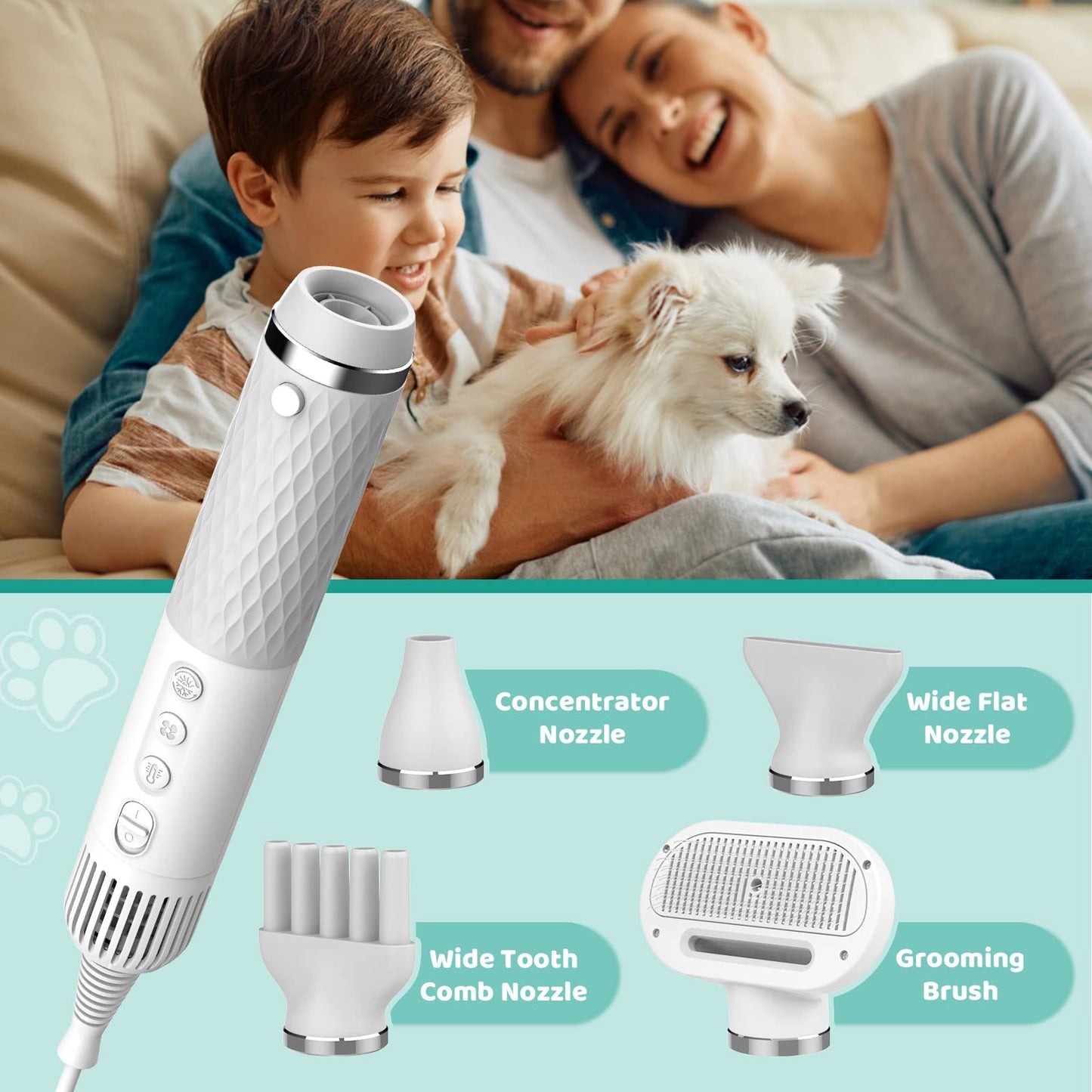 Brushless Motor Handheld Pet Dryer – Quiet Water Blower with Attachments for Dogs & Cats