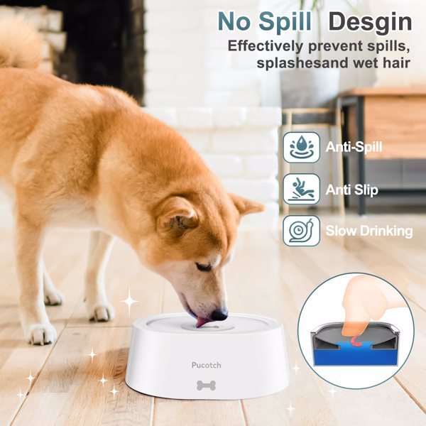 2L Anti-Spill Pet Water Bowl with No-Slip Base – Splash-Free Drinking Basin for Dogs & Cats (Beige)