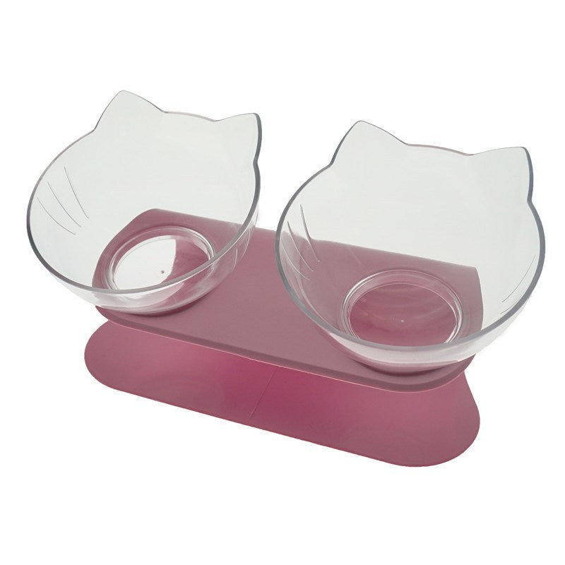 Elevated Cat Double Bowl Feeder – Anti-Vomit Tilted Bowls with Stand for Cervical Spine Support