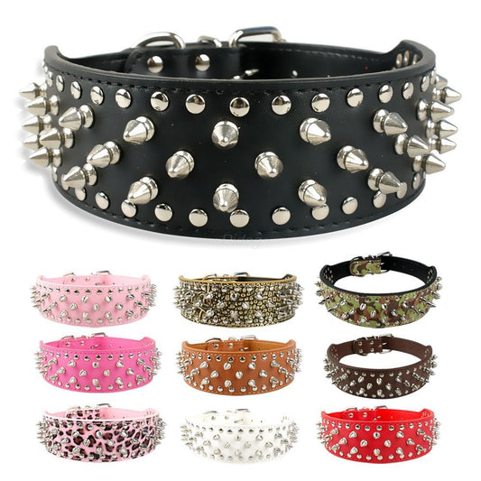 Spiked Leather Dog Collar – Studded Rivet Collar for Pitbulls & Large Breeds