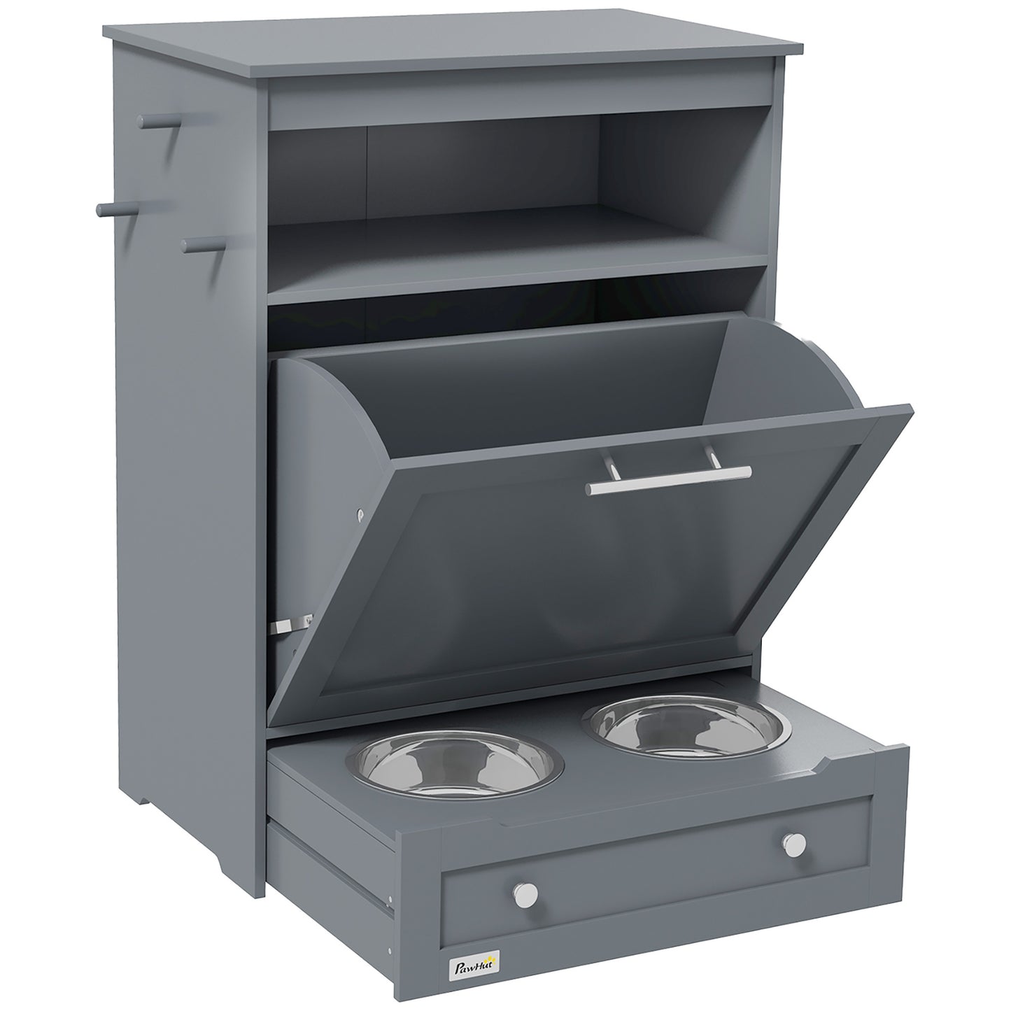 Stylish Grey Pet Feeder Station with Integrated Dog Food Storage and Feeding Drawers