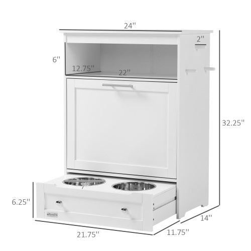Modern Pet Feeder Station with Built-In Storage for Dog Food and Bowls – White Finish