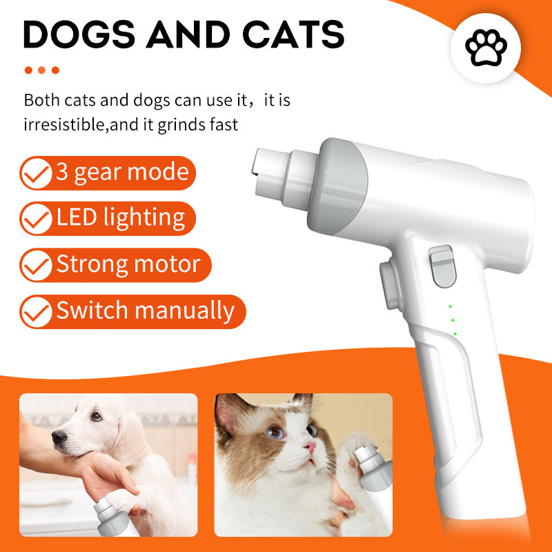 Pet Nail Polish Remover – Electric Nail Buffer for Cats & Dogs with Safety Head