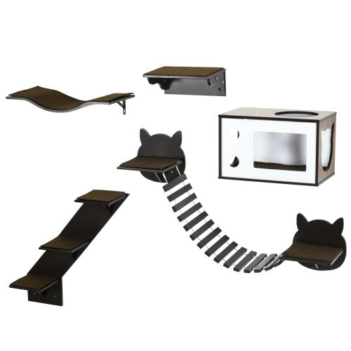 PawHut Wall-Mounted Cat Shelves – Curved Wooden Climbing Platforms Set