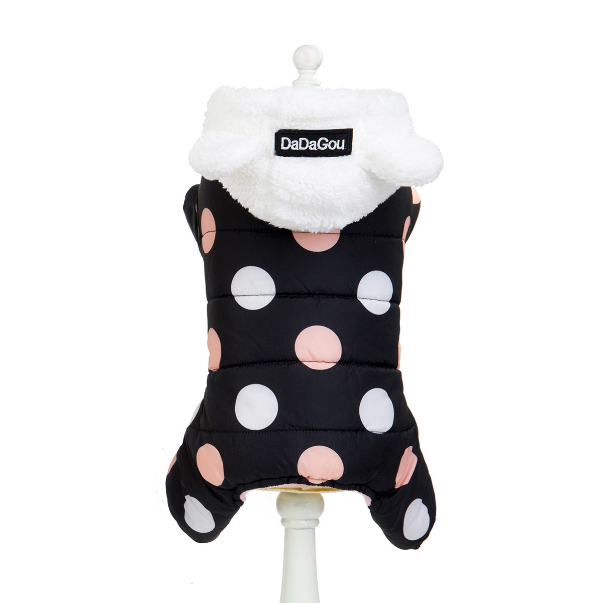 4-Leg Polka Dot Dog Coat – Warm Cotton Jumpsuit for Winter