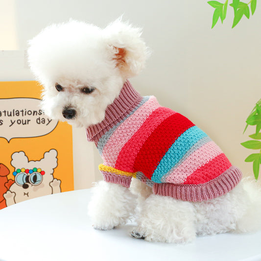 Techniwoof™ Striped Knit Dog Sweater – Colourful Warm Pullover for Small Dogs