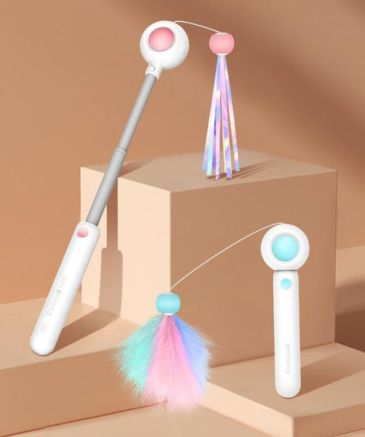 Laser Cat Wand Toy – Retractable Feather Stick with Built-in Laser Pointer