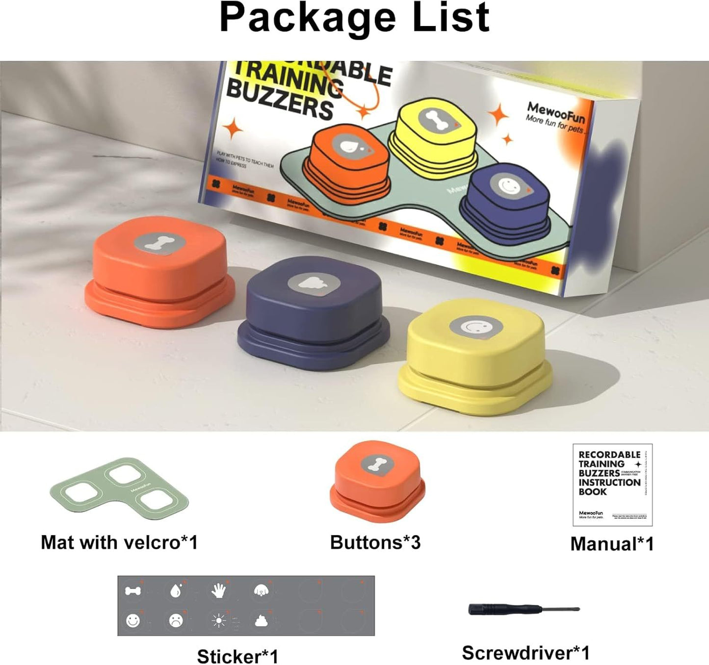 MEWOOFUN Dog Talking Buttons Set – 3 Recordable Voice Buttons