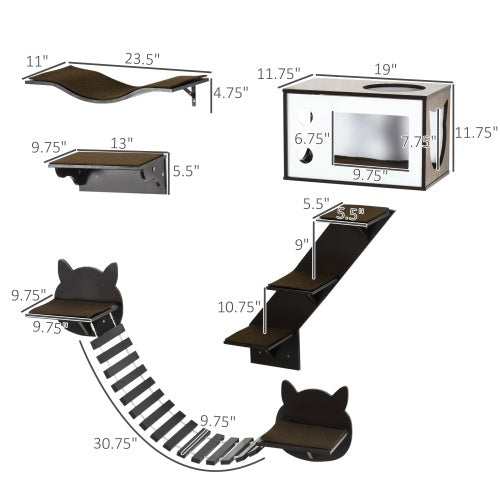 PawHut Wall-Mounted Cat Shelves – Curved Wooden Climbing Platforms Set