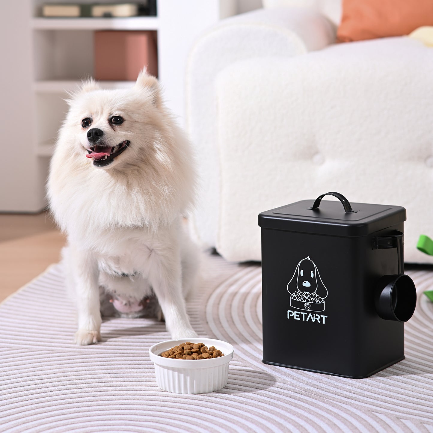 Airtight Metal Dog Food Storage Container with Lid and Scoop – Matte Black