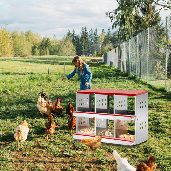 6-Compartment Outdoor Chicken Feeder with Sloped Roof – Large Capacity Poultry Feeding Station